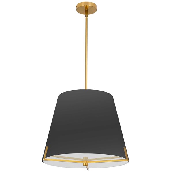 Luminaire suspendu Preston de Dainolite à 4 lumières 19 po de diamètre en laiton patiné avec abat-jour en tissu noir