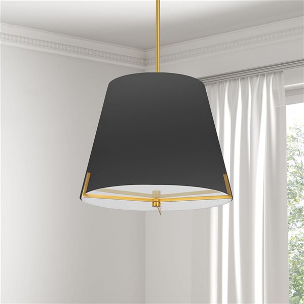 Dainolite Preston 4-Light 19-inch dia Aged Brass Pendant with Black Fabric Shade