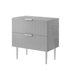 Inspired Home Zeynep Side Table, Nightstand, Grey/Chrome