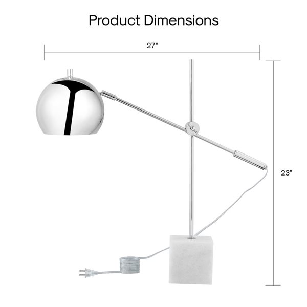 Inspired Home Citlalli Table Lamp, 5ft Power Cord, Marble Stone Base, Chrome