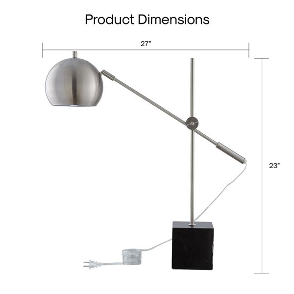 Inspired Home Citlalli Table Lamp, 5ft Power Cord, Marble Base, Stainless Steel