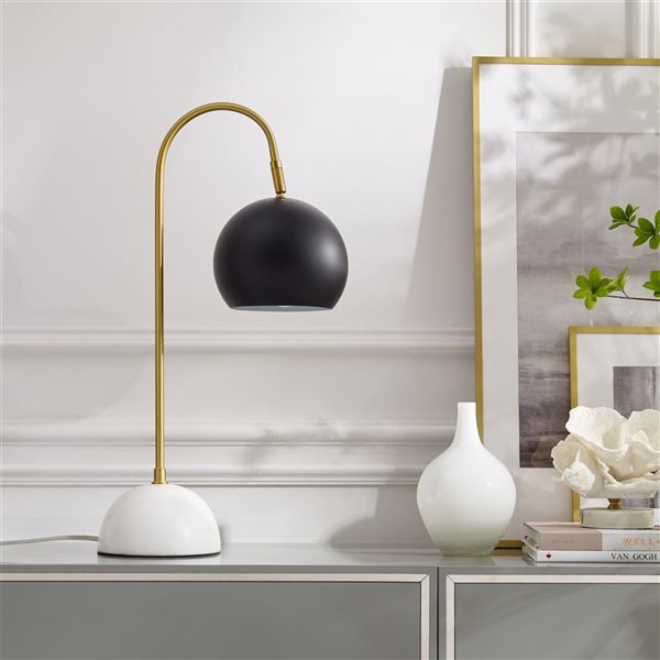 Inspired Home Zac Table Lamp, 5ft Power Cord, Marble Stone Base, Black