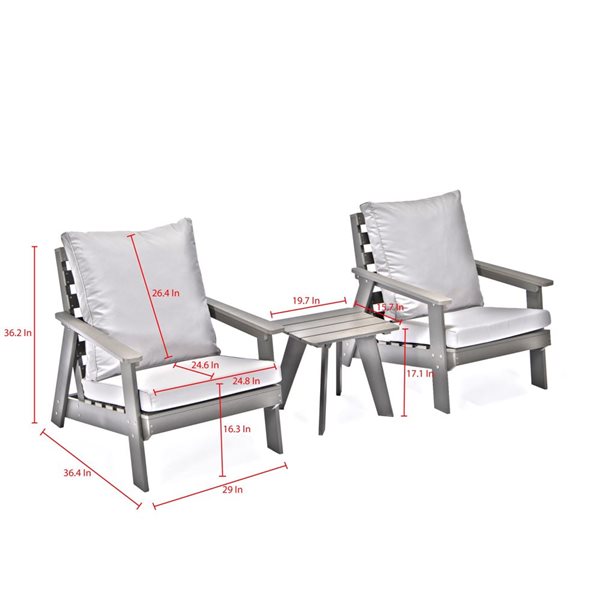 Inspired Home Natali Outdoor 3pc Seating Set : 2 Chairs, 1 Table, Dark Grey