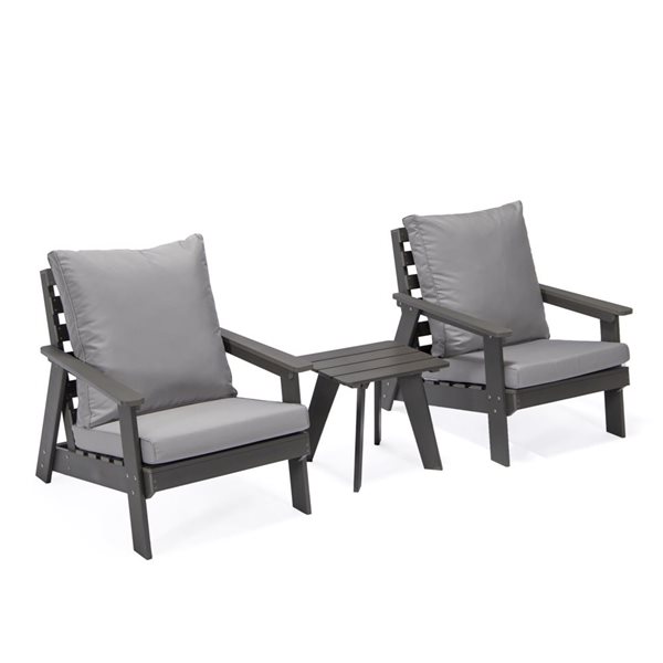 Inspired Home Natali Outdoor 3pc Seating Set : 2 Chairs, 1 Table, Dark Grey