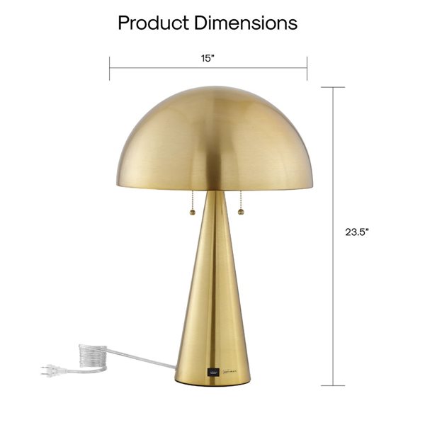 Inspired Home Esai Table Lamp, USB Charger, Brass