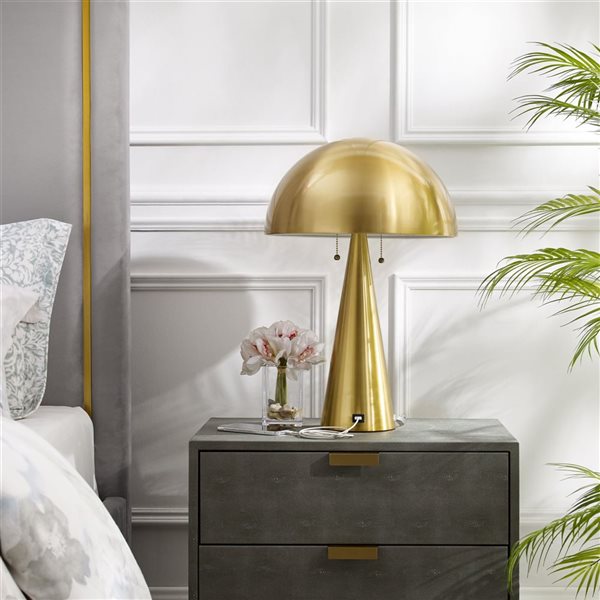 Inspired Home Esai Table Lamp, USB Charger, Brass