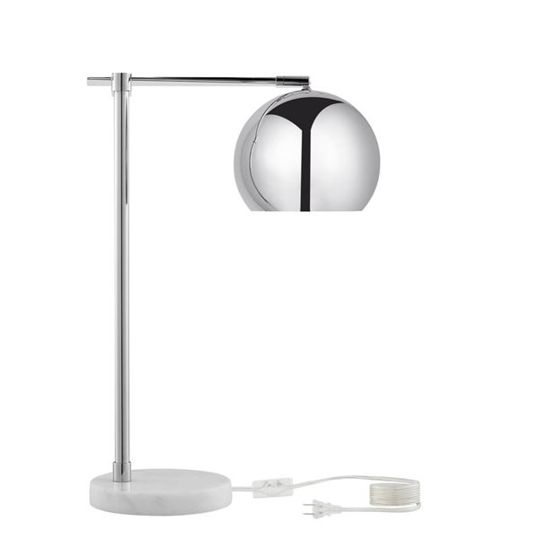 Inspired Home Kahlil Table Lamp, 5ft Power Cord, Marble Stone Base, Chrome