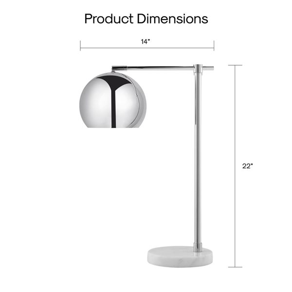 Inspired Home Kahlil Table Lamp, 5ft Power Cord, Marble Stone Base, Chrome