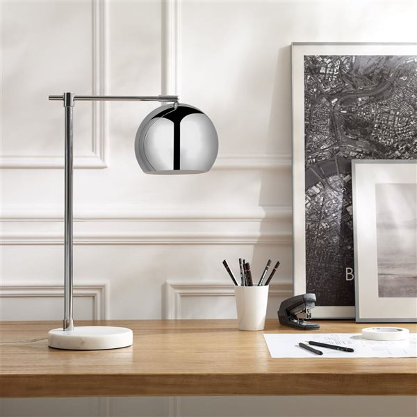 Inspired Home Kahlil Table Lamp, 5ft Power Cord, Marble Stone Base, Chrome