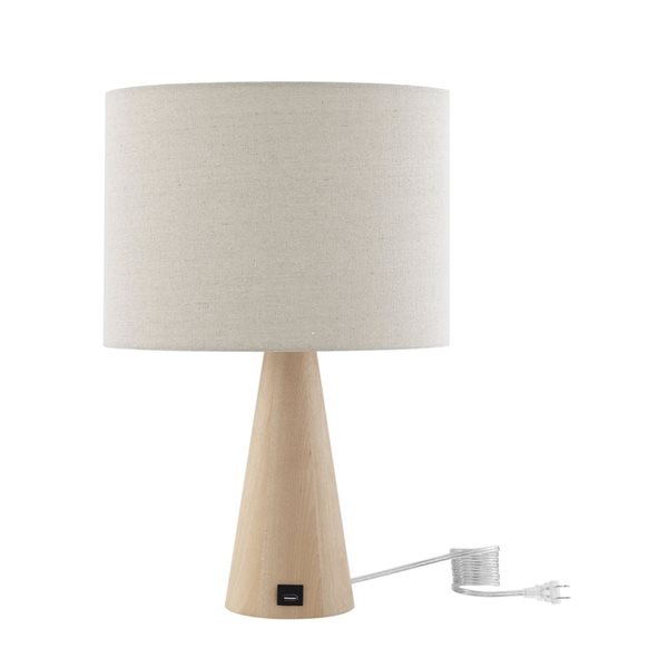 Inspired Home Emberlee Table Lamp, 5ft Power Cord, USB Charger, Beige