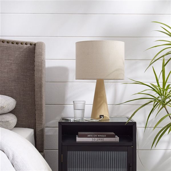 Inspired Home Emberlee Table Lamp, 5ft Power Cord, USB Charger, Beige