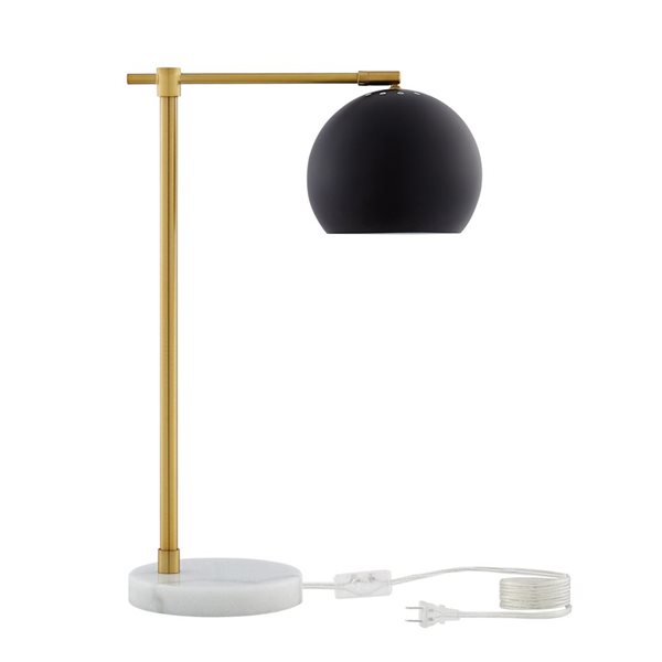 Inspired Home Kahlil Table Lamp, 5ft Power Cord, Marble Stone Base, Black