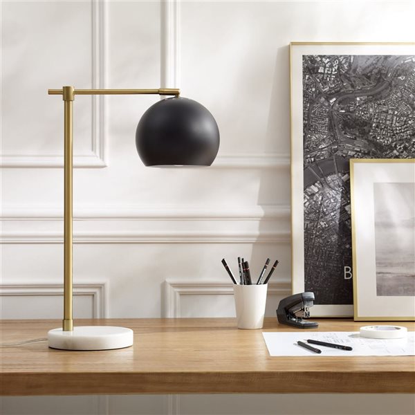 Inspired Home Kahlil Table Lamp, 5ft Power Cord, Marble Stone Base, Black