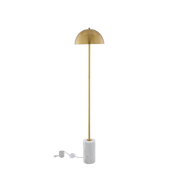 Inspired Home Lynnlee Floor Lamp, 6ft Power Cord, Marble Stone Base, Brass/White
