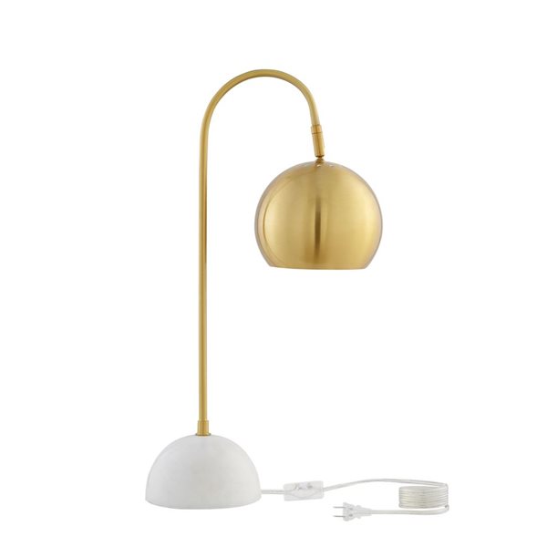 Inspired Home Zac Table Lamp, 5ft Power Cord, Marble Stone Base, Brass