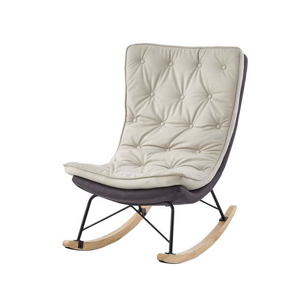 Inspired Home Joseline Rocking Chair Upholstered Faux Leather, Beige ...