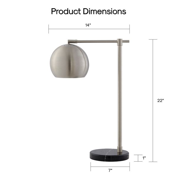 Inspired Home Kahlil Table Lamp, 5ft Power Cord, Marble Base, Stainless Steel