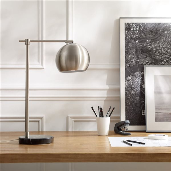 Inspired Home Kahlil Table Lamp, 5ft Power Cord, Marble Base, Stainless Steel