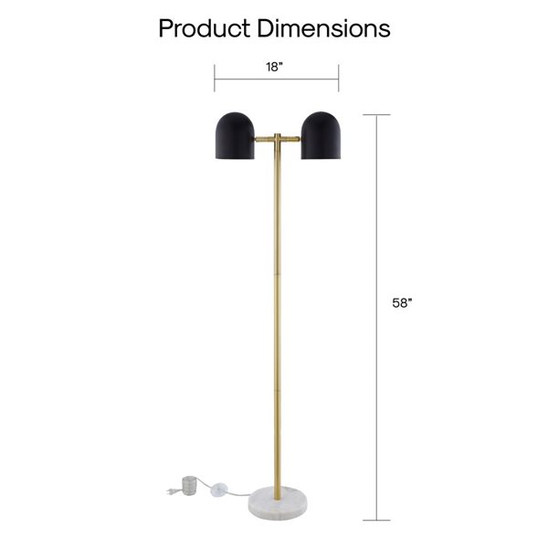 Inspired Home Jaydah Floor Lamp, 6ft Power Cord, Foot Switch, 2 Lights, Black