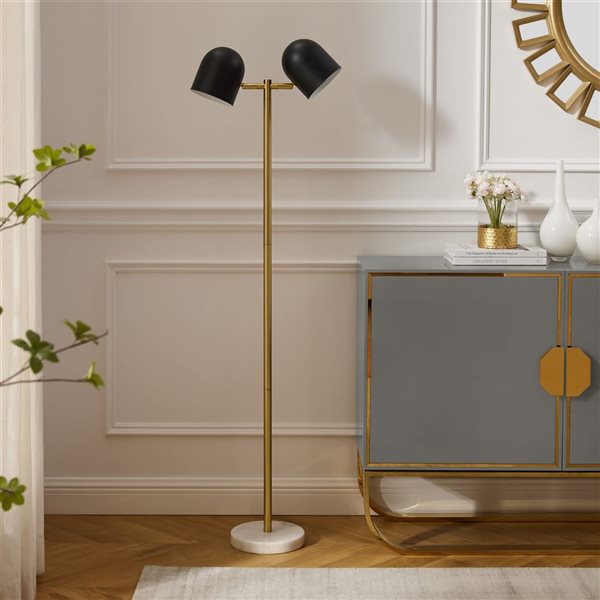 Inspired Home Jaydah Floor Lamp, 6ft Power Cord, Foot Switch, 2 Lights, Black