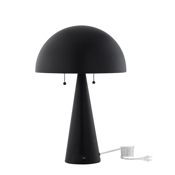 Inspired Home Esai Table Lamp, USB Charger, Black