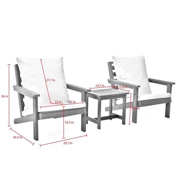 Inspired Home Maylani Outdoor 3pc Seating Set : 2 Armchairs, 1 Table, Teak