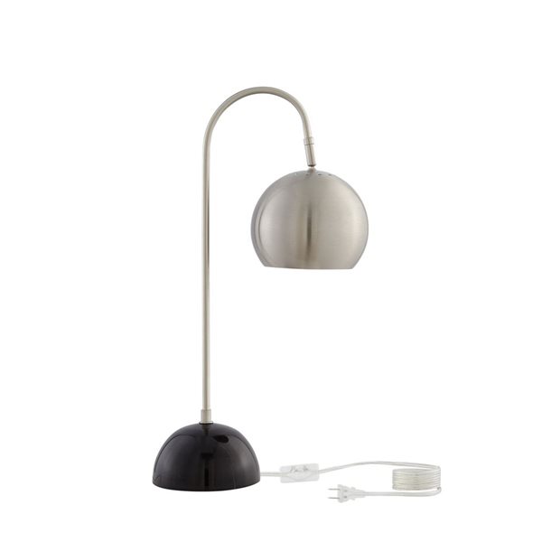 Inspired Home Zac Table Lamp, 5ft Power Cord, Marble Stone Base, Stainless Steel