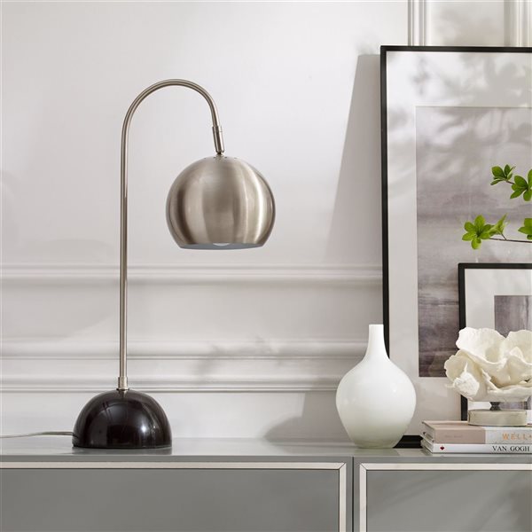 Inspired Home Zac Table Lamp, 5ft Power Cord, Marble Stone Base, Stainless Steel