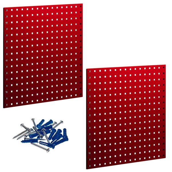 Triton Product LocBoard 2-Piece Red Epoxy Coated 18-Gauge Steel Square Hole Pegboards and Hardware - 24 x 24-in