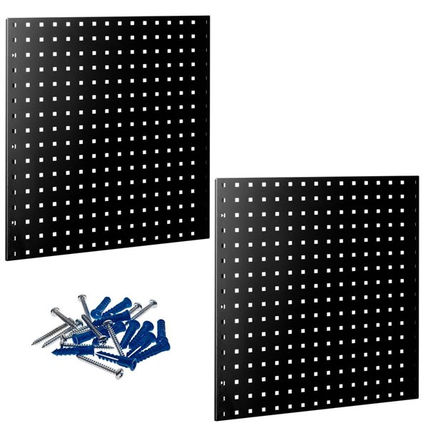 Triton Product LocBoard 2-Piece Black Epoxy Coated 18-Gauge Steel Square Hole Pegboards and Hardware - 24 x 24-in