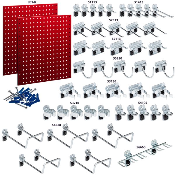 Triton Product LocBoard 2-Pc Red Epoxy Coated 18-Gauge Steel Square Hole Pegboards and 46 LocHooks - 24 x 24-in