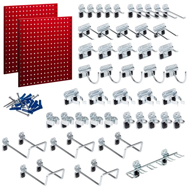 Triton Product LocBoard 2-Pc Red Epoxy Coated 18-Gauge Steel Square Hole Pegboards and 46 LocHooks - 24 x 24-in