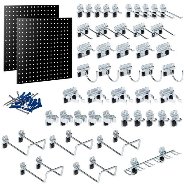 Triton Product LocBoard 2-Pc Black Epoxy Coated 18-Gauge Steel Square Hole Pegboards and 46 LocHooks - 24 x 24-in