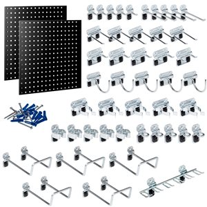 Triton Product LocBoard 2-Pc Black Epoxy Coated 18-Gauge Steel Square Hole Pegboards and 46 LocHooks - 24 x 24-in