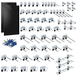 Triton Product LocBoard 2-Pc Black Epoxy Coated 18-Gauge Steel Square Hole Pegboards and 63 LocHooks - 24 x 42-½-in