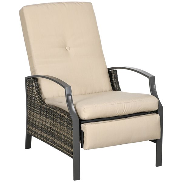 Outsunny Outdoor Rattan Recliner with Adjustable Back Footrest and ...