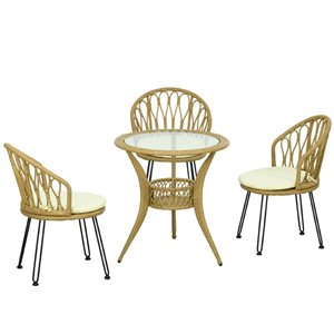 Outsunny 4-Piece Outdoor Rattan Dining Set with Cushions