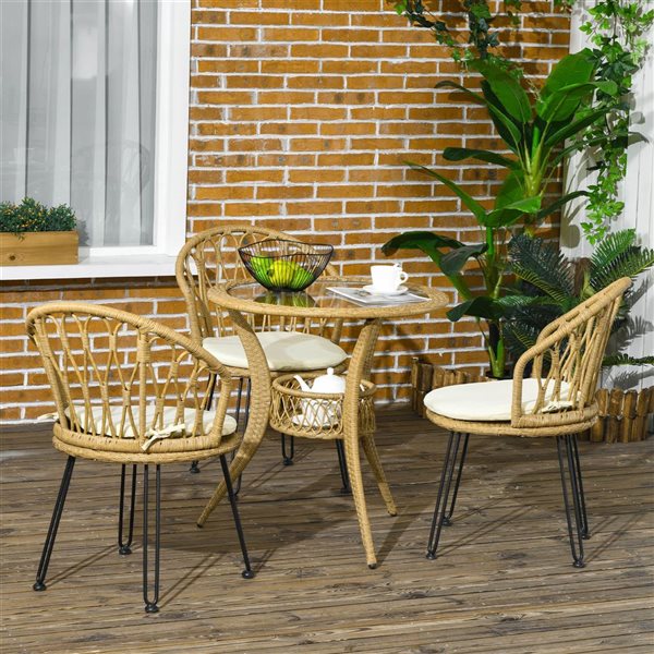 Outsunny 4-Piece Outdoor Rattan Dining Set with Cushions