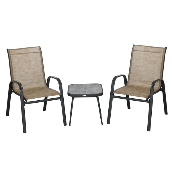 Patio Set Rona Outsunny 3-Piece Patio Bistro Set with Stackable Chairs and Square ...