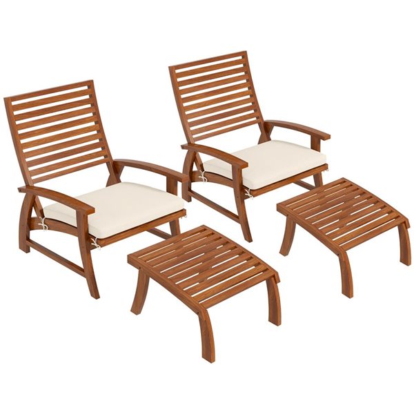 Outsunny Set of 4 White Acacia Wood Dining Chairs with Cushion