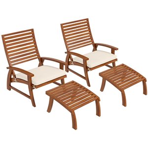 Outsunny Set of 4 White Acacia Wood Dining Chairs with Cushion