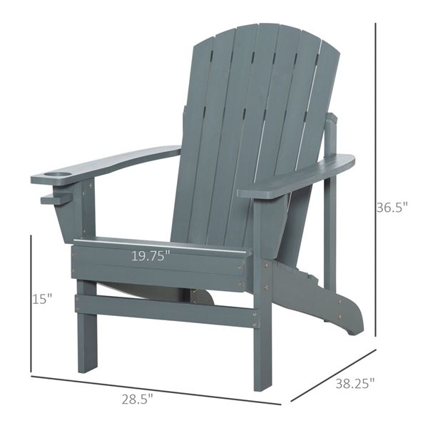 Outsunny Dark Grey Classic Adirondack Chair with Cup Holder for Backyard