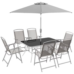 Outsunny 8-Piece Patio Dining Set with Umbrella and 6 Folding Chairs