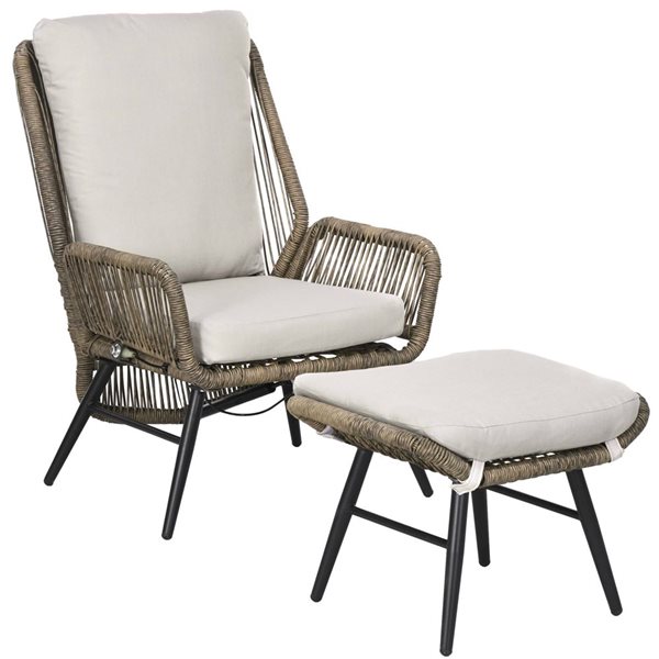 Outsunny Rattan Leisure Chair Set with Cushion and Adjustable Backrest