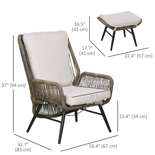 Outsunny Rattan Leisure Chair Set with Cushion and Adjustable Backrest