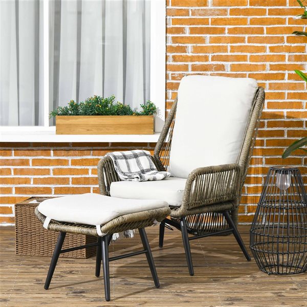 Outsunny Rattan Leisure Chair Set with Cushion and Adjustable Backrest