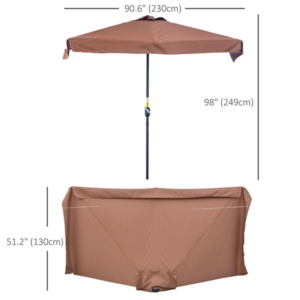 Outsunny 7.5-ft Coffee Outdoor Patio Half Umbrella with Crank Handle