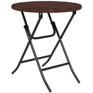 Outsunny Brown Wicker Foldable End Table with Metal Frame