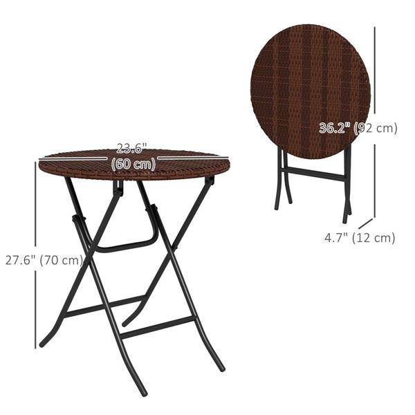 Outsunny Brown Wicker Foldable End Table with Metal Frame