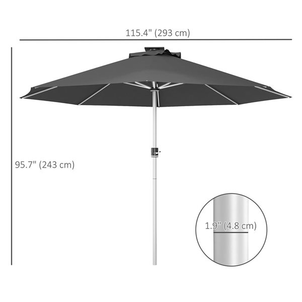 Parasol de patio Outsunny avec charge solaire et USB Type-c